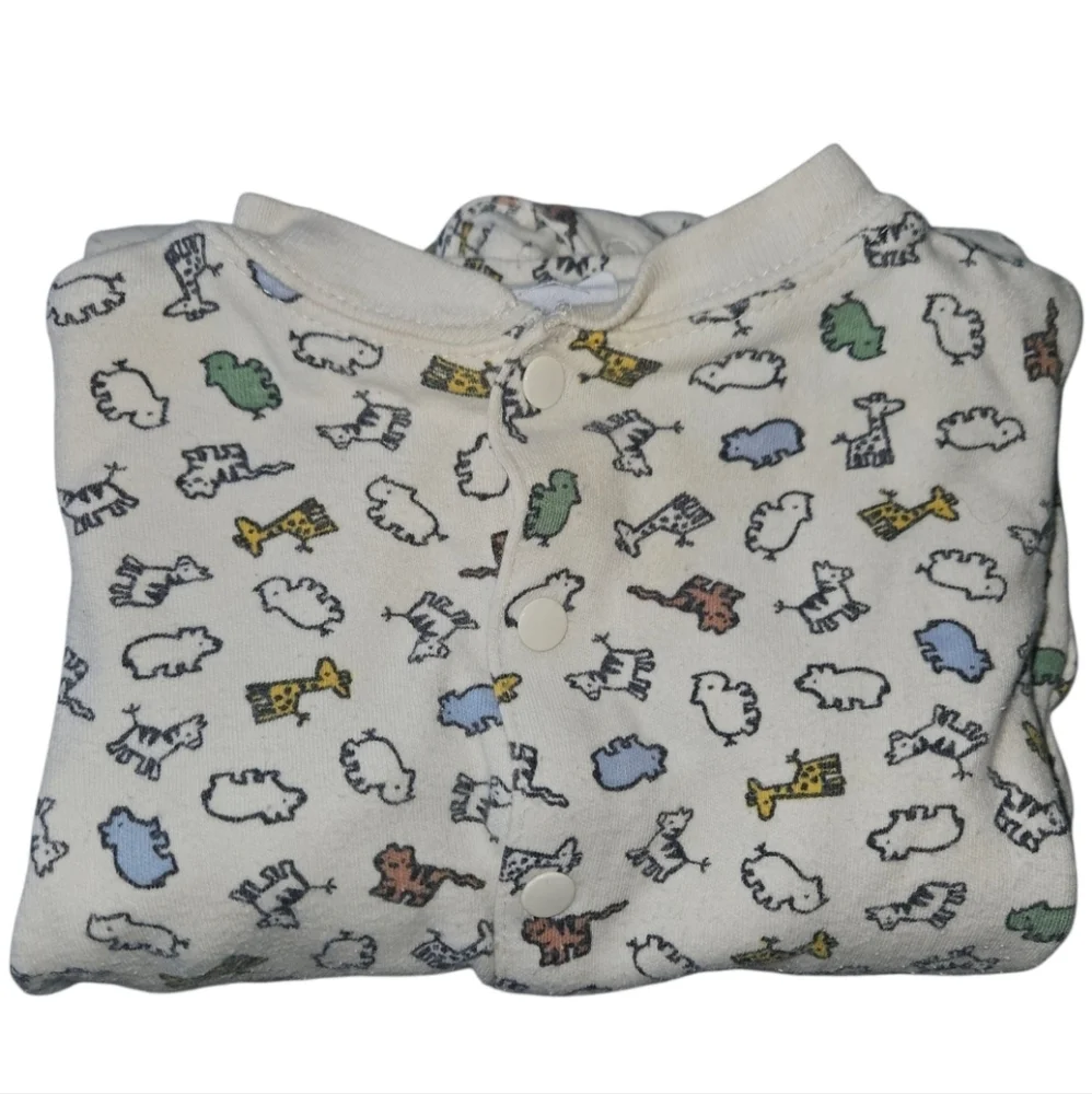 Vintage Miniwear Footed Pjs Jammies All Over Zoo Animals Snaps Baby 6/9M